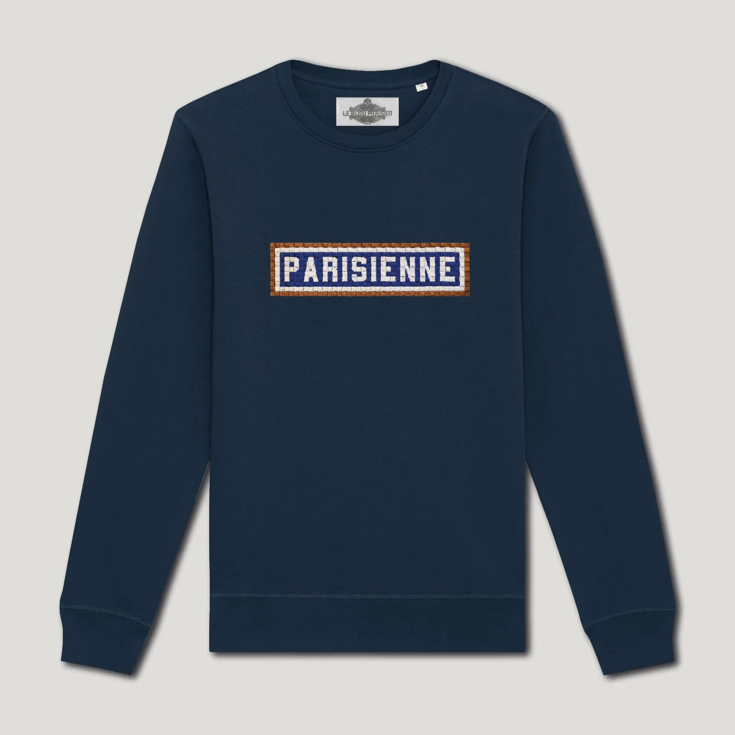 SWEAT-SHIRT COTON BIO BRODÉ - PARISIENNE - NAVY
