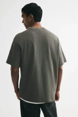 T-shirt Relaxed Fit en coton - Vert kaki foncé — photo 3