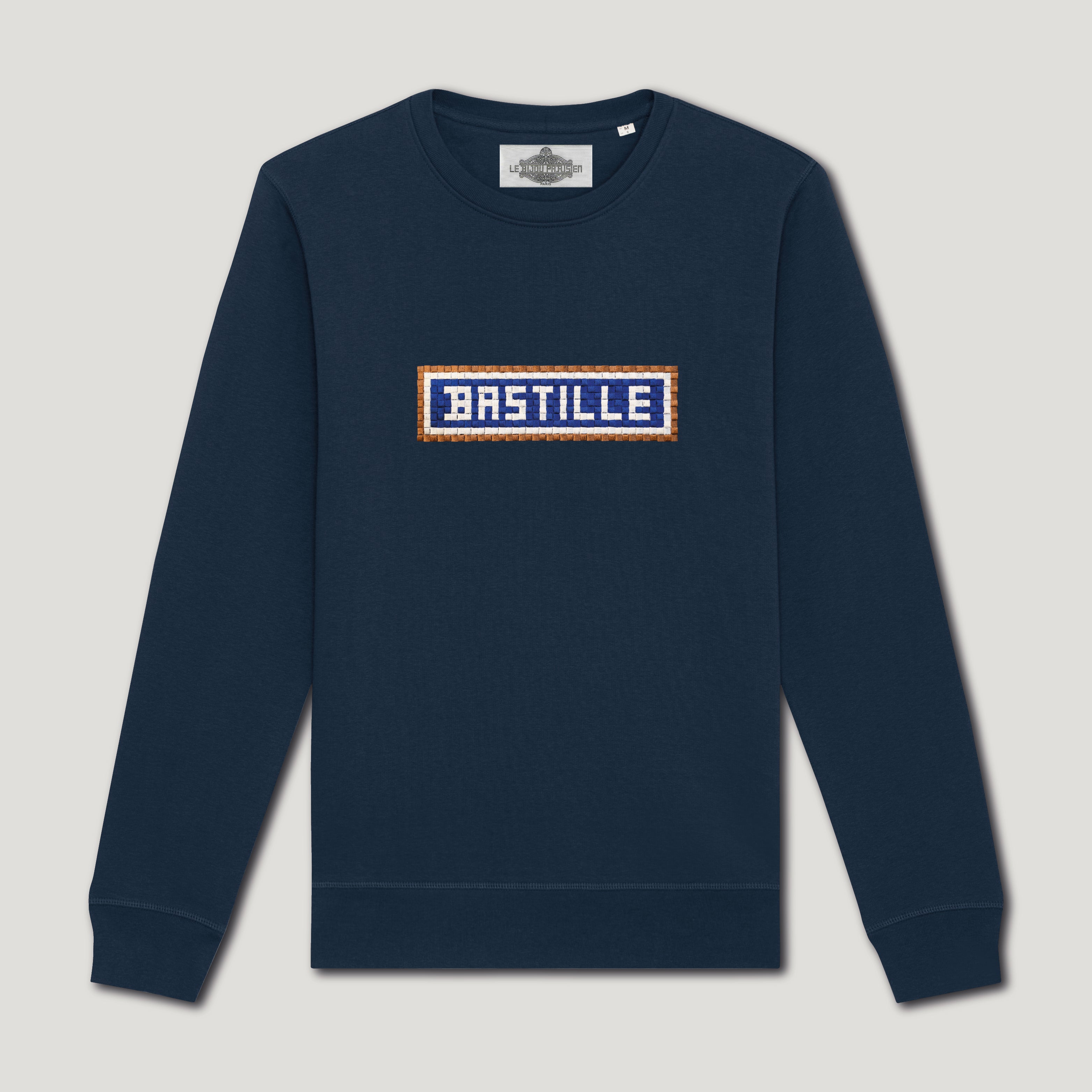 SWEAT SHIRT COTON BIO BRODÉ - BASTILLE - NAVY
