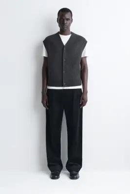 GILET BOUTONNÉ EN LAINE BOUILLIE - GRIS ANTHRACITE CHINÉ — photo 2