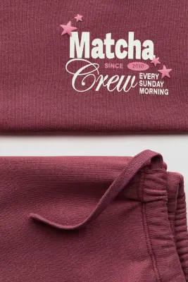 2-piece print-motif sweatshirt set - Rose foncé/Matcha Crew — photo 2