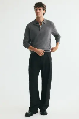 Polo Regular Fit en maille - Gris foncé chiné — photo 2