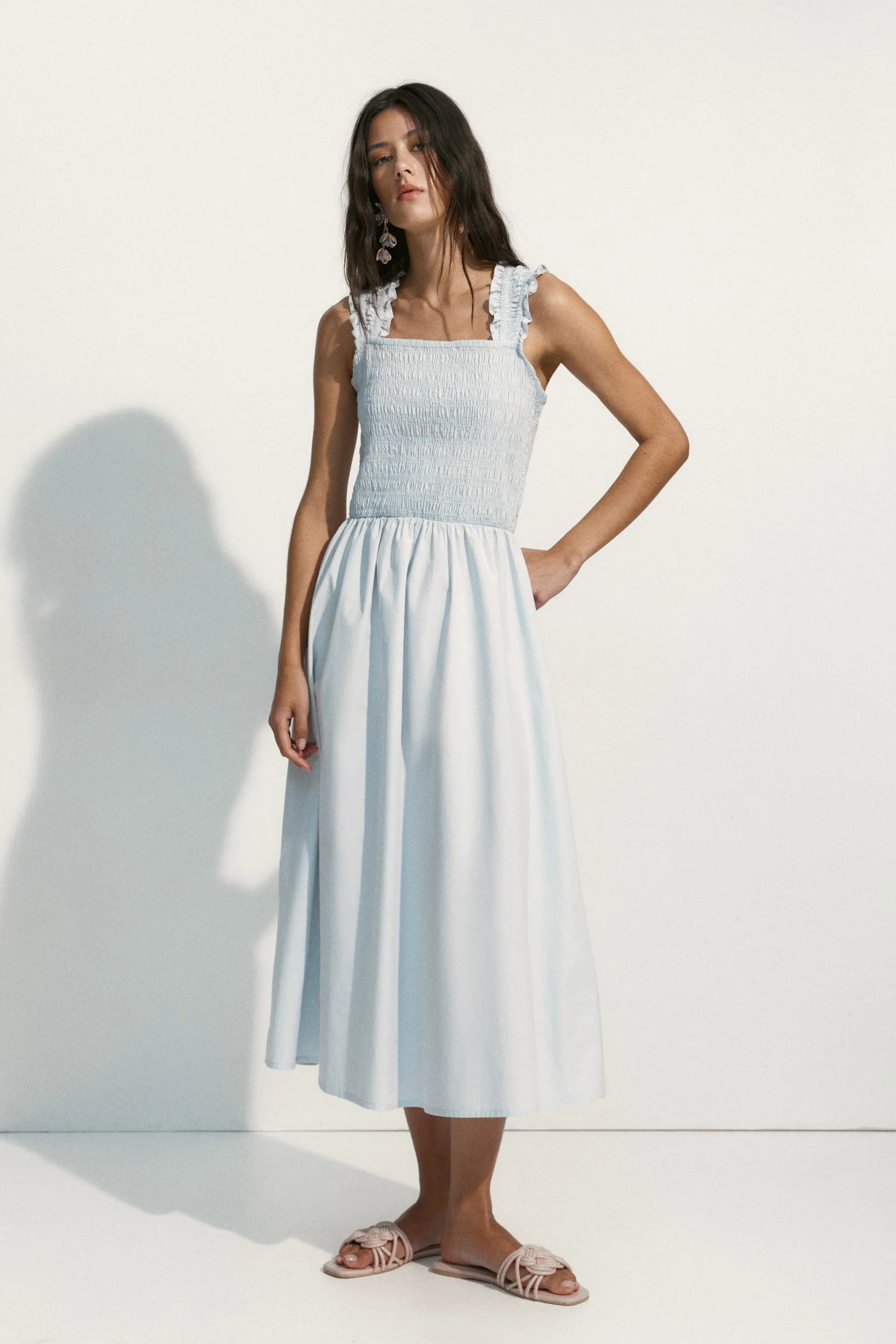 Robe smockée en popeline - Bleu clair