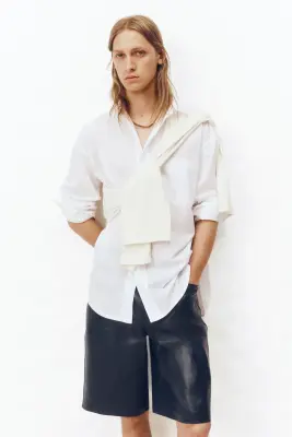 Short Regular Fit en cuir - Bleu marine — photo 1