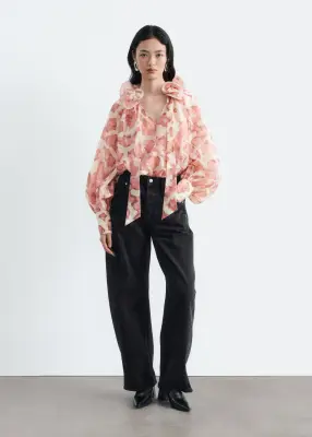 Blouse ample à encolure volantée - Rose / Motifs fleuris — photo 3