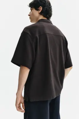 Chemise Relaxed Fit à col cubain - Marron foncé — photo 2