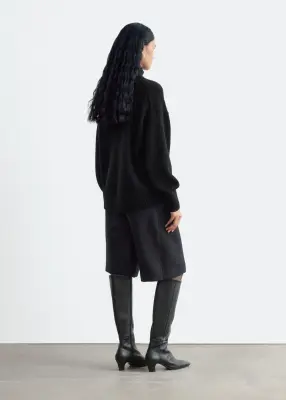 Pull oversize en laine avec col roulé - Noir — photo 4