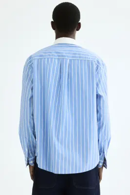Chemise Relaxed Fit en coton avec motifs brodés - Bleu clair/rayé — photo 3