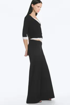 Pantalon de costume évasé taille basse - Noir rayé — photo 3