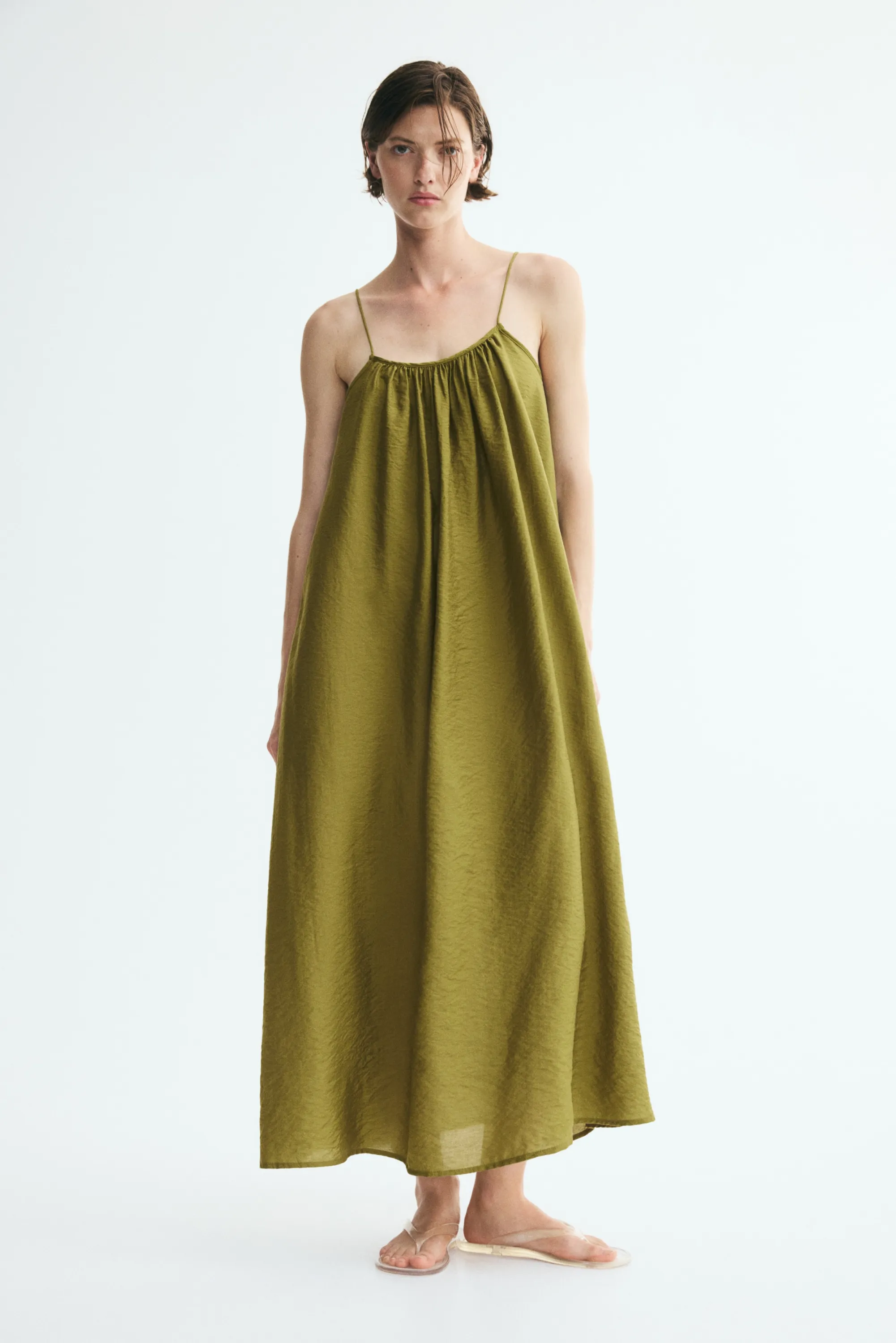 Robe maxi avec bretelles à nouer - Vert olive