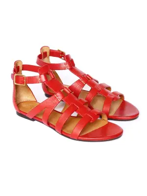 Sandales gladiators plates en cuir rouge NEUVES Prix boutique 475€ Taille 36,5 — photo 4