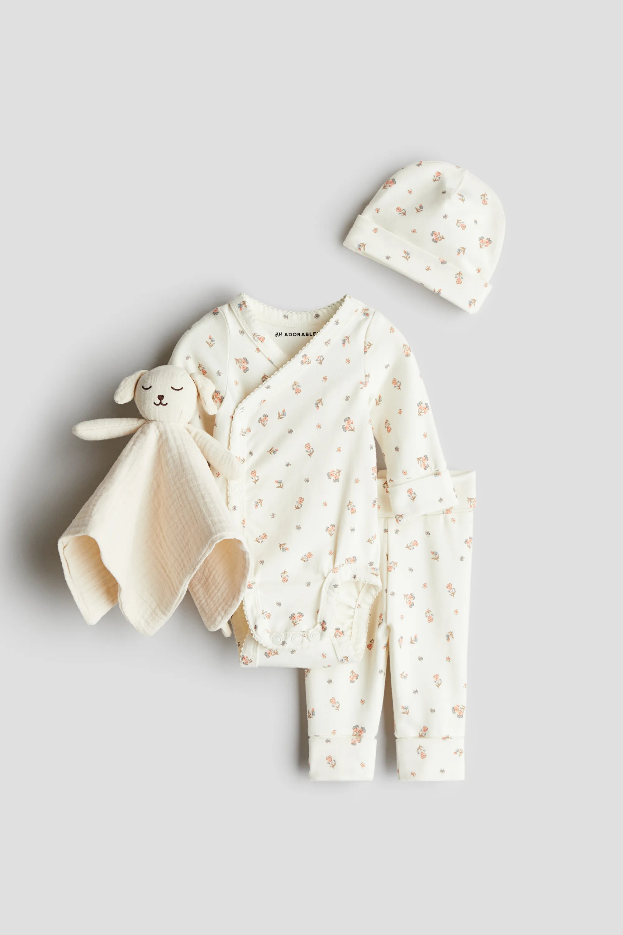 Coffret-cadeau 4 pièces en coton - Crème/fleuri