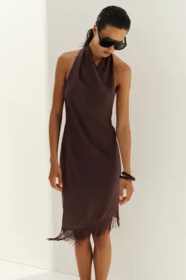 Robe de plage frangée - Marron foncé — photo 2