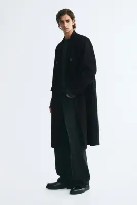 Manteau à fermeture croisée en laine mélangée - Noir — photo 4