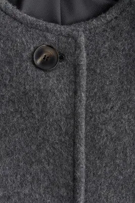 Manteau en laine mélangée avec écharpe - Gris foncé chiné — photo 5