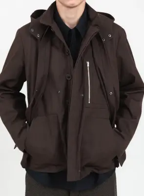 Multi Pockets Flapped Parka in Chocolate Waterproof Teflon — photo 4
