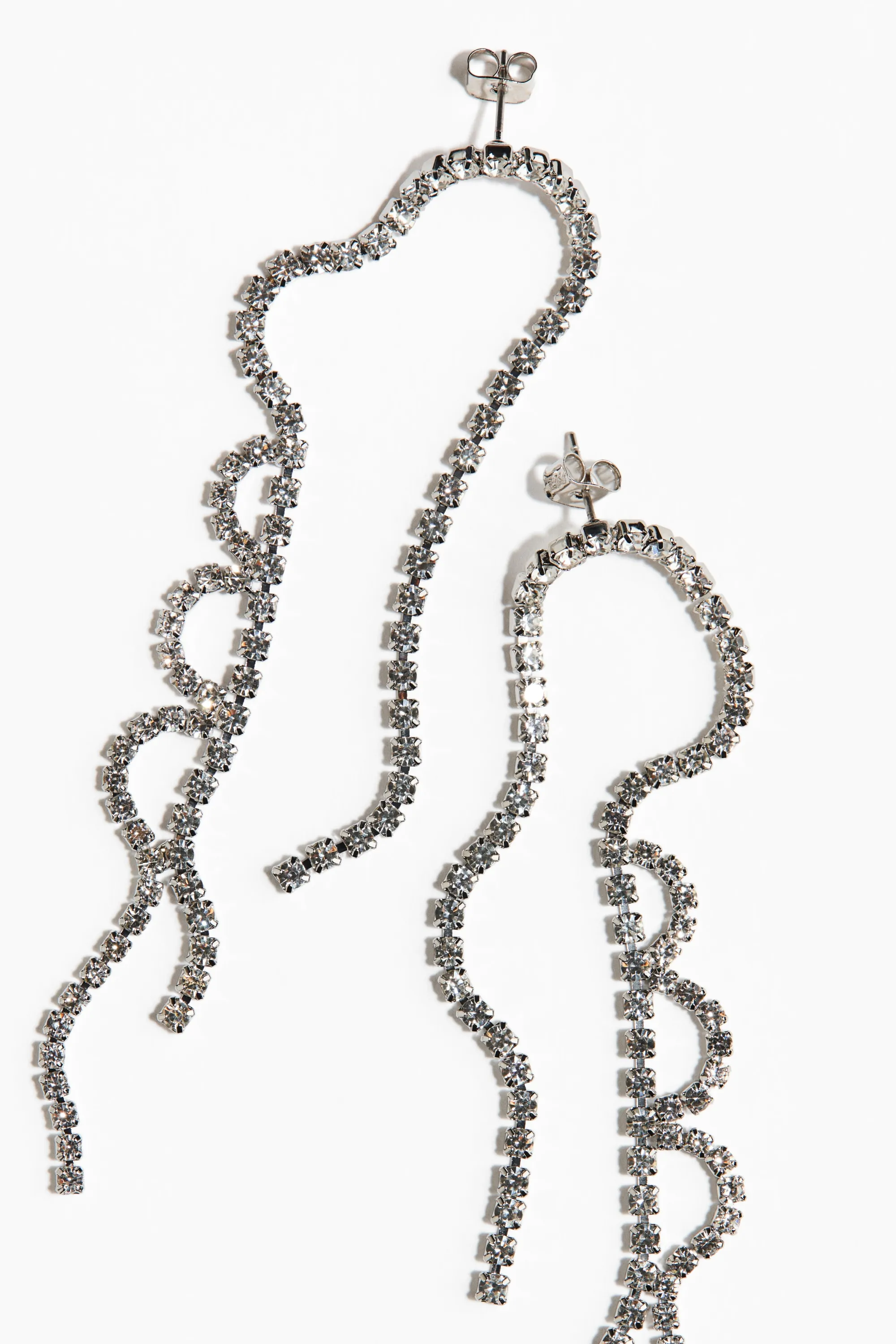 Boucles d'oreilles avec chaînes à strass - Argenté