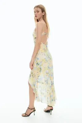 Robe volantée en mousseline avec écharpe - Jaune clair/fleuri — photo 4