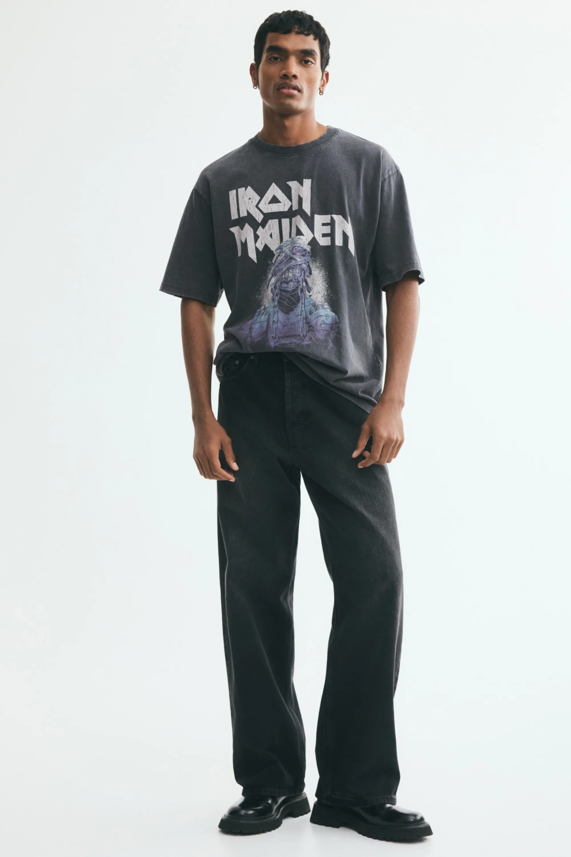 T-shirt imprimé Relaxed Fit en coton - Noir délavé/Iron Maiden