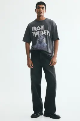 T-shirt imprimé Relaxed Fit en coton - Noir délavé/Iron Maiden — photo 1