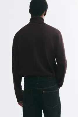 Regular Fit Fine-knit polo-neck jumper - Marron foncé — photo 3