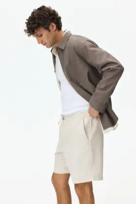 Short Regular Fit en lin mélangé - Crème — photo 3