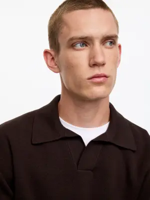 Polo en coton et soie mélangés - Marron — photo 3
