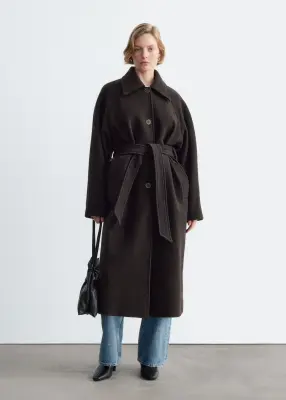 Manteau trois-quarts en laine bouclée - Marron foncé — photo 4