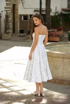 Priscilla Midi Dress - Blue Toile de Jouy Birds — photo 5