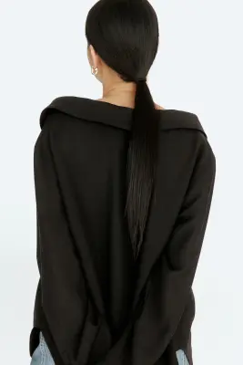 Chemise épaules nues en lin mélangé - Noir — photo 3