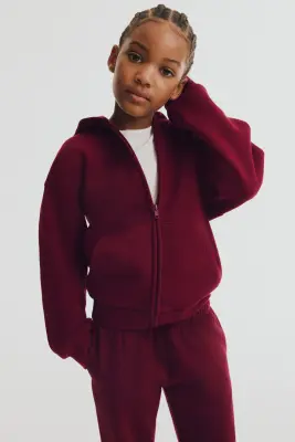 Pantalon jogger large avec intérieur brossé - Rouge foncé — photo 1