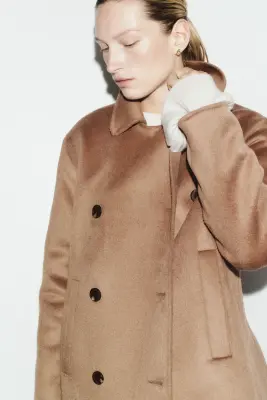 Manteau fait main en laine mélangée - Beige foncé — photo 2