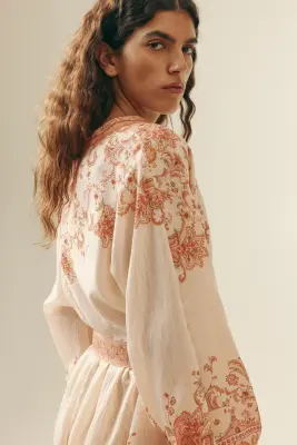 Robe loose avec ceinture à nouer - Rose/motif cachemire — photo 3