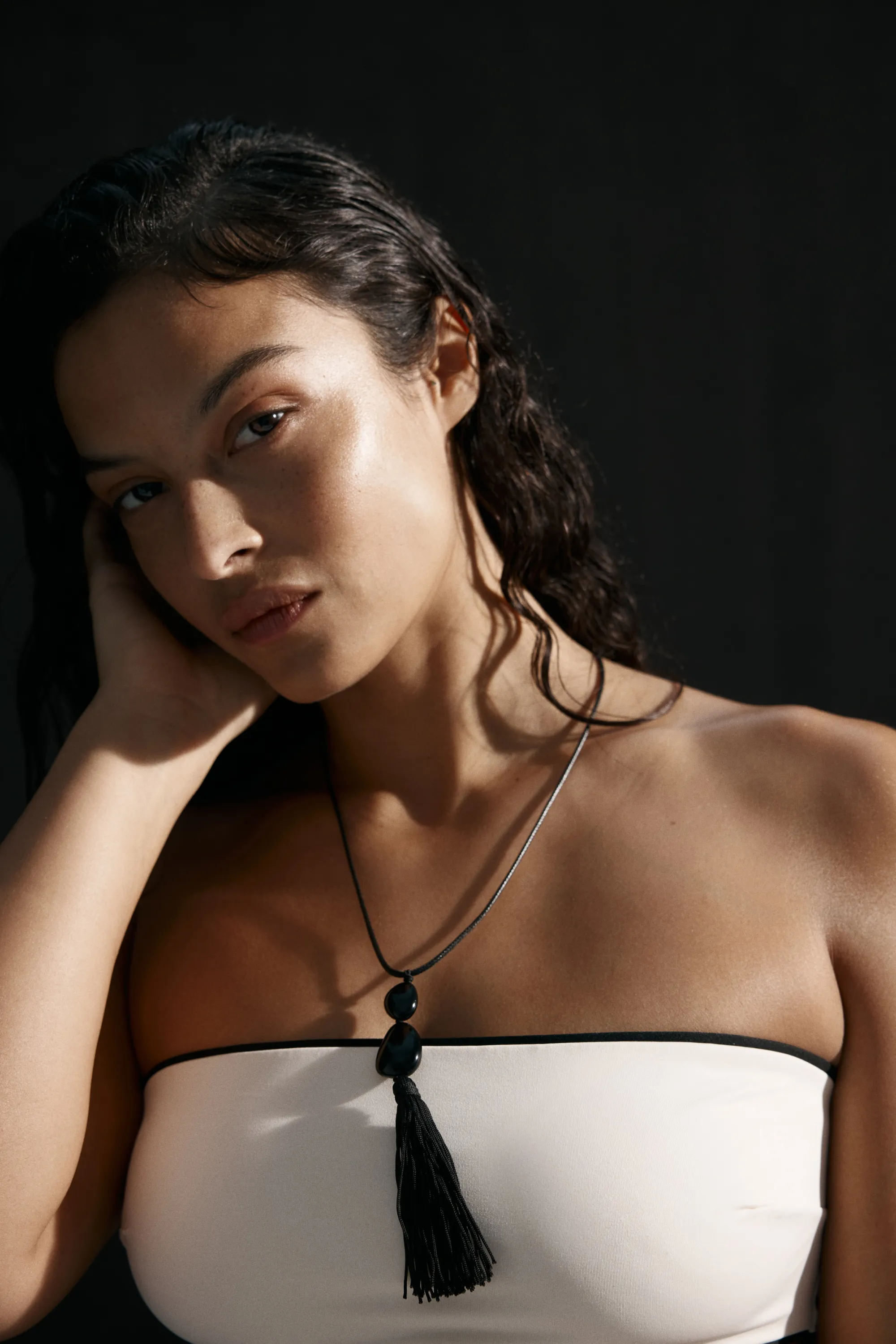 Haut de maillot bandeau paddé - Crème/noir
