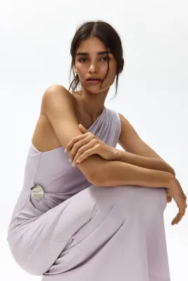 Robe asymétrique à effet drapé - Violet clair — photo 3