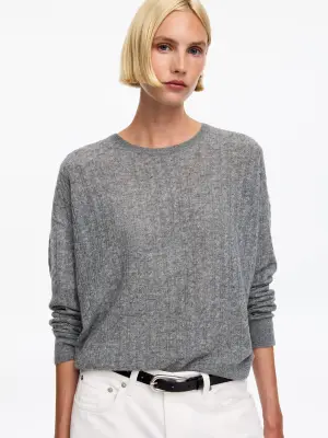 Pull en maille torsadée 100 % cachemire - gris — photo 3