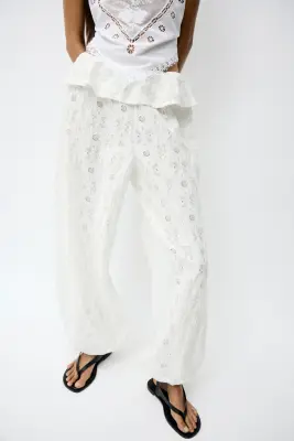 Pantalon ballon en coton mélangé - Blanc — photo 1