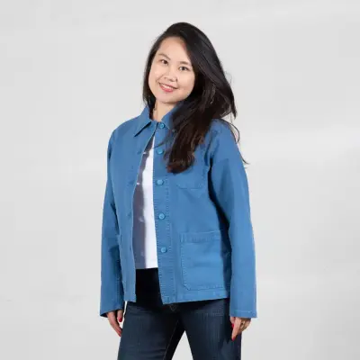 Veste de travail en croisé coton bio 1G/4F - Indigo — photo 4