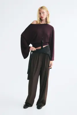 Textured boat-neck top - Violet foncé — photo 1