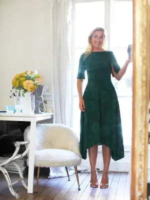 Robe Stoney Magnolia en jacquard de soie vert impérial Prix boutique 1345€ Taille 36/38 — photo 2