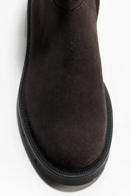 Bottines en cuir velours fendu - Marron foncé — photo 1