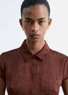 Robe-chemise courte en jacquard - Marron foncé — photo 2