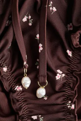 Bas de maillot Tanga à nouer - Marron foncé/fleuri — photo 3
