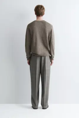 PANTALON FUSEAU DÉCONTRACTÉ EN LAINE TEXTURÉE - BEIGE / CARREAUX — photo 5