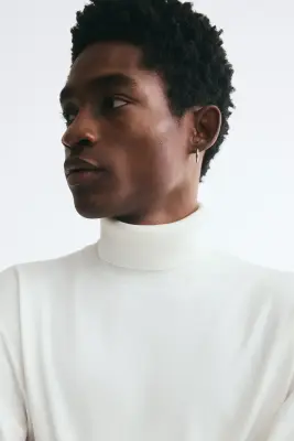 Regular Fit Fine-knit polo-neck jumper - Crème — photo 3