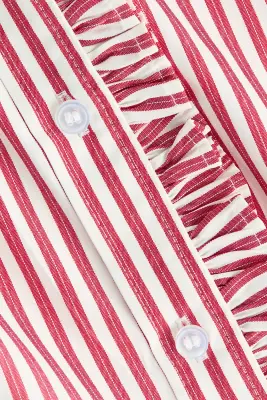 Blouse volantée à boutons - Rouge/rayé — photo 4
