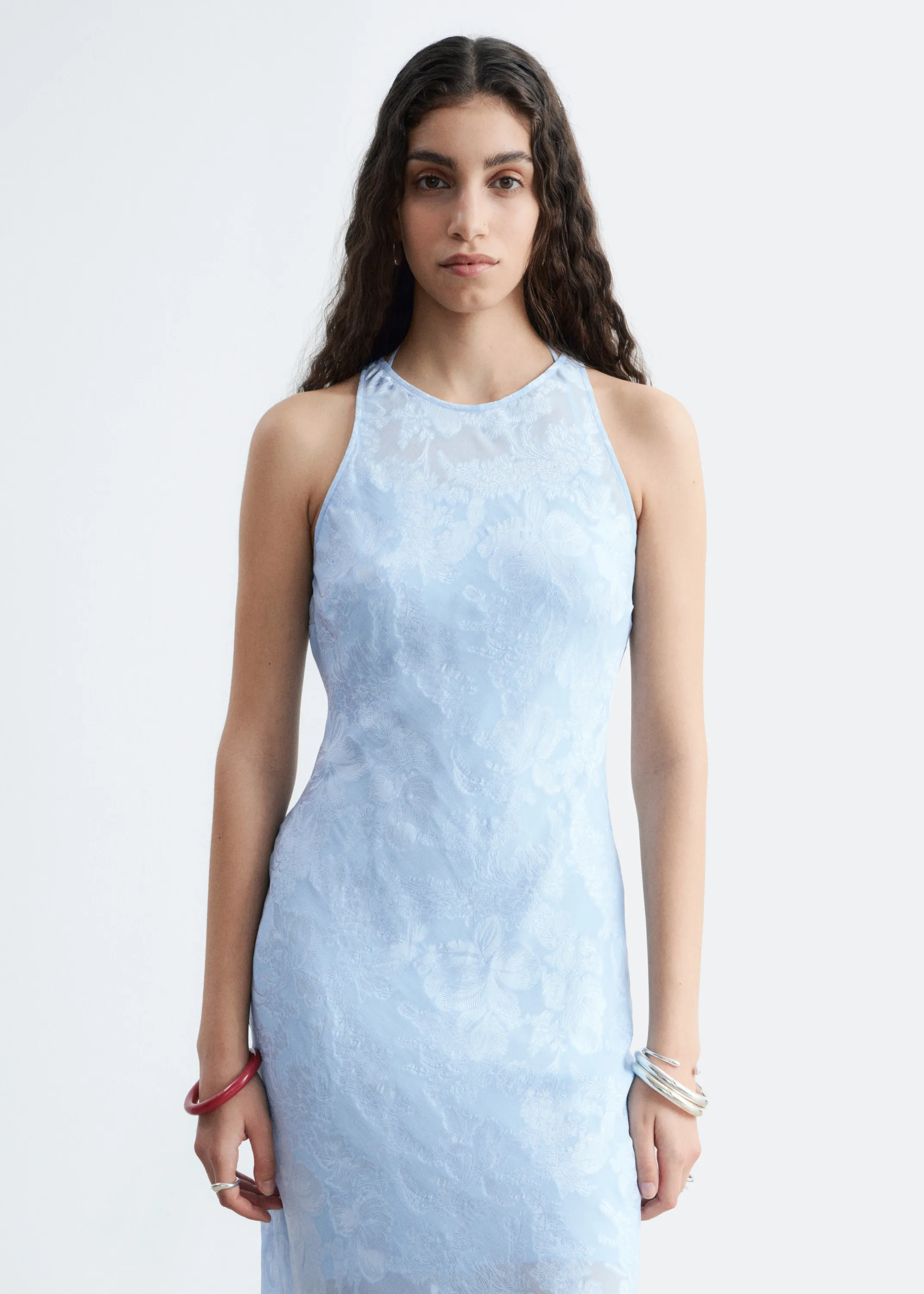 Robe midi en soie et viscose - Bleu clair