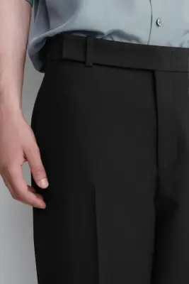 PANTALON DROIT DÉCONTRACTÉ EN MÉLANGE DE LAINE - NOIR — photo 1