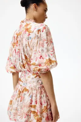 Robe tunique à effet drapé - Rose pêche/fleuri — photo 3