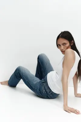 MAMA Slim Straight High Waist Jeans - Bleu denim — photo 2